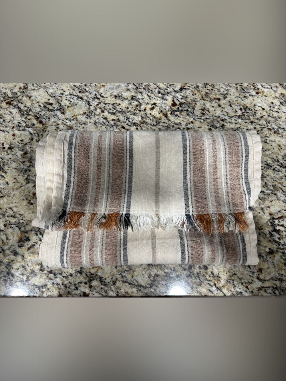 Threshold Striped Fringe table runner - Cream, Brown and Gray